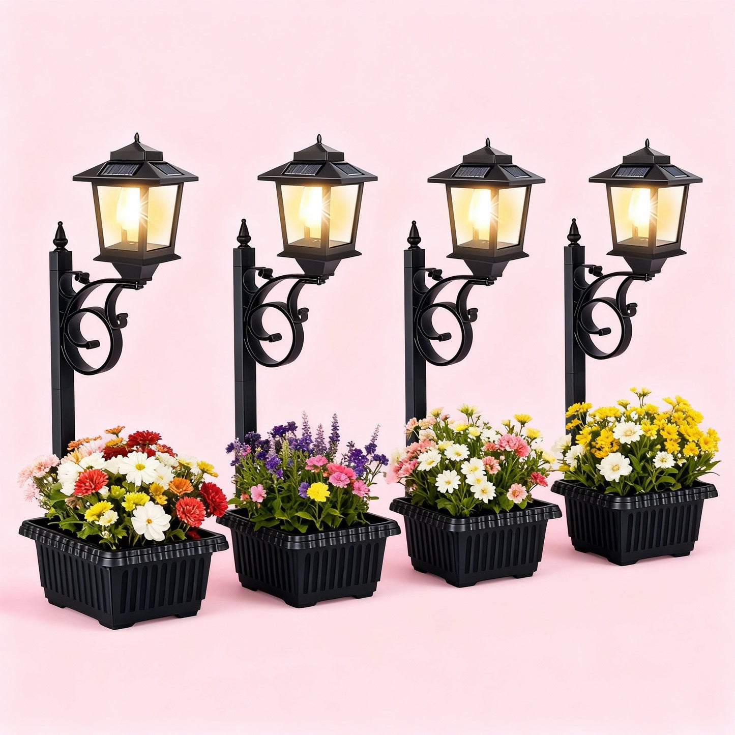 🏡 Solar Lamp Post with Flower Pot – 2-in-1 Outdoor Light