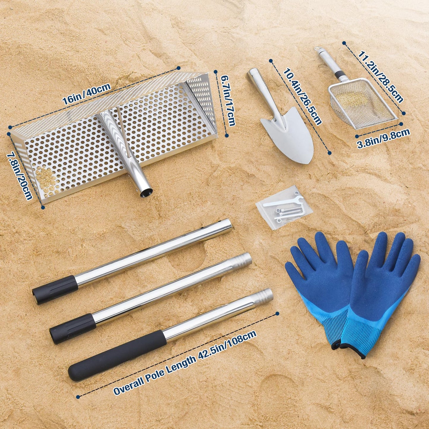 🏖️ 16" Stainless Beach Rake – No Bending, Clean Finds
