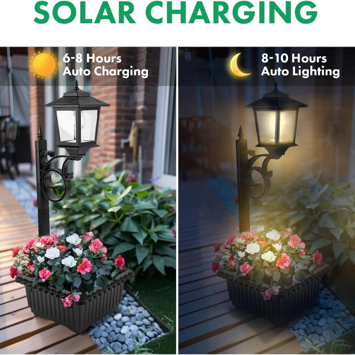🏡 Solar Lamp Post with Flower Pot – 2-in-1 Outdoor Light