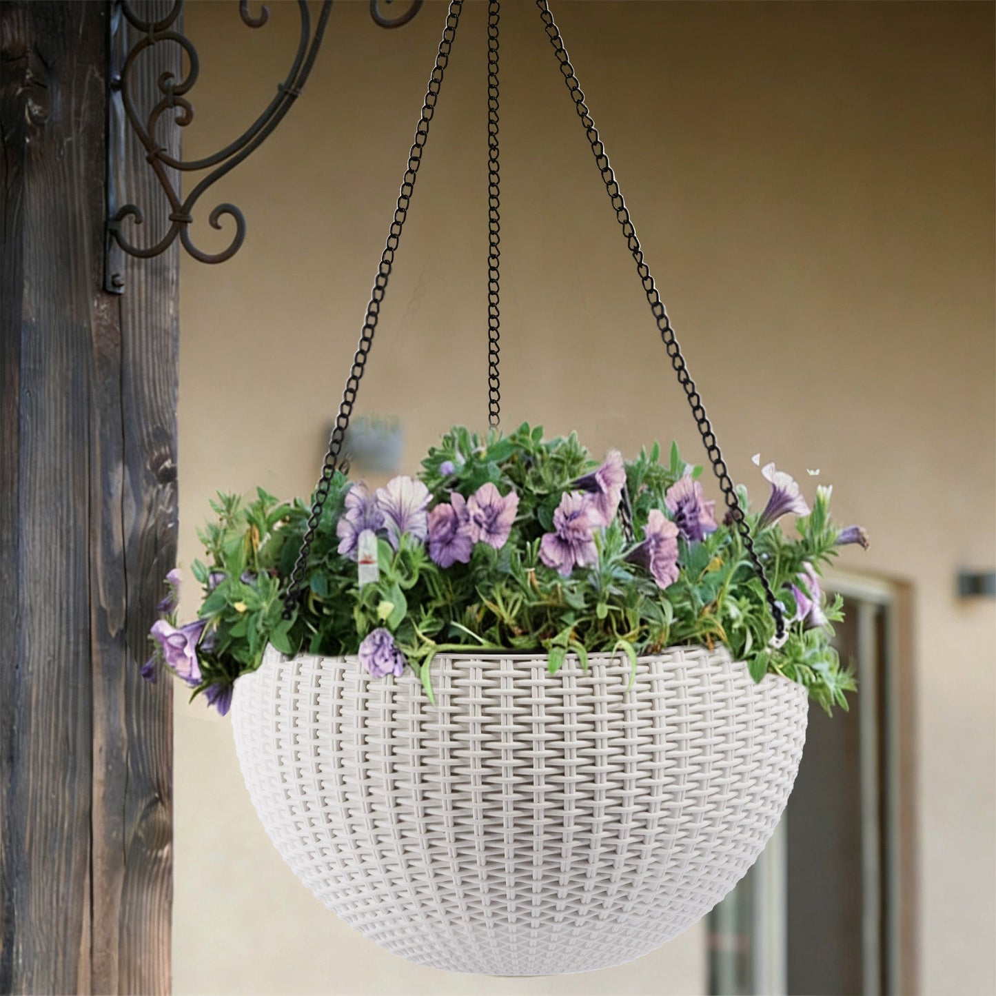 Self-Watering Hanging Rattan-Inspired Planter (Pack of 2, White)
