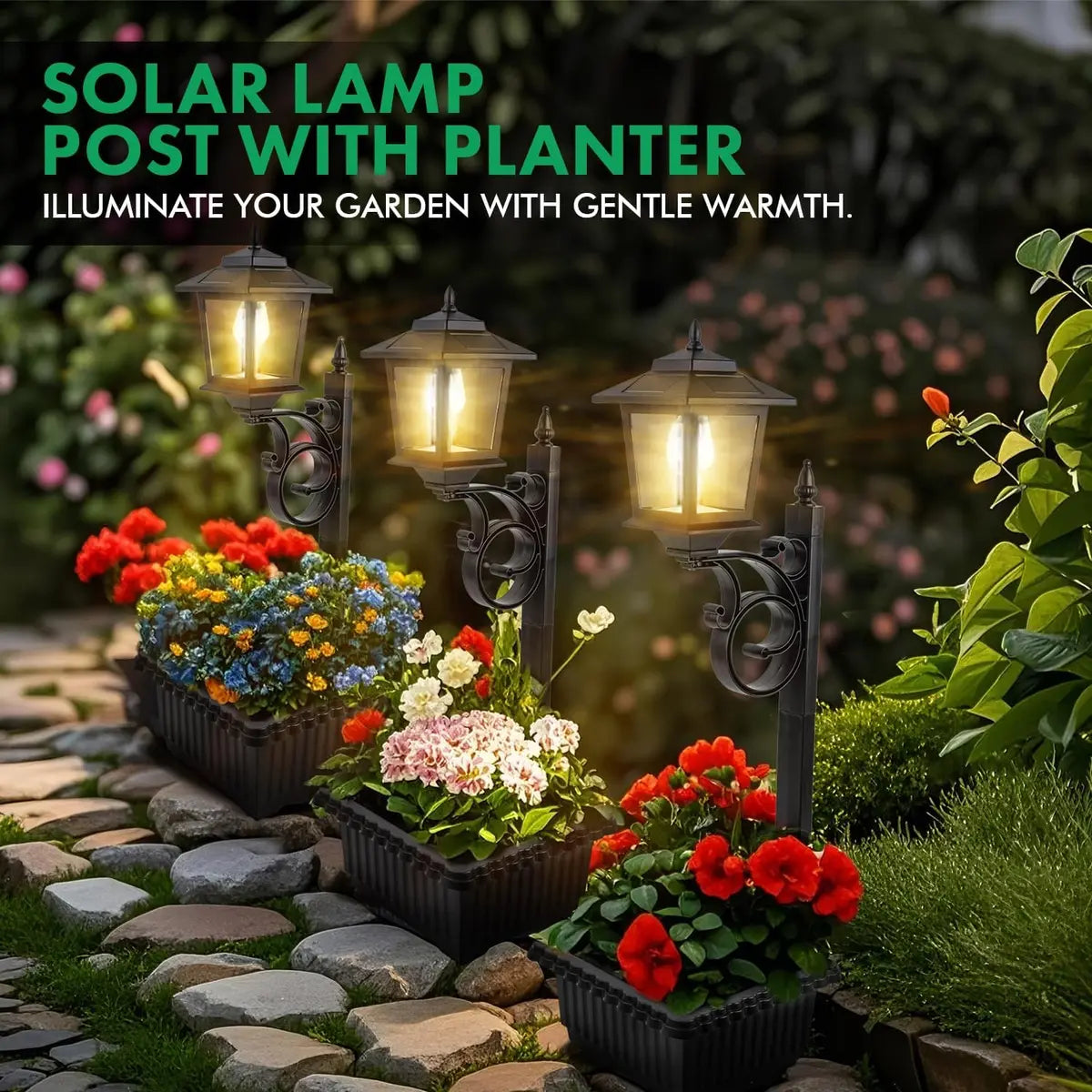 🏡 Solar Lamp Post with Flower Pot – 2-in-1 Outdoor Light