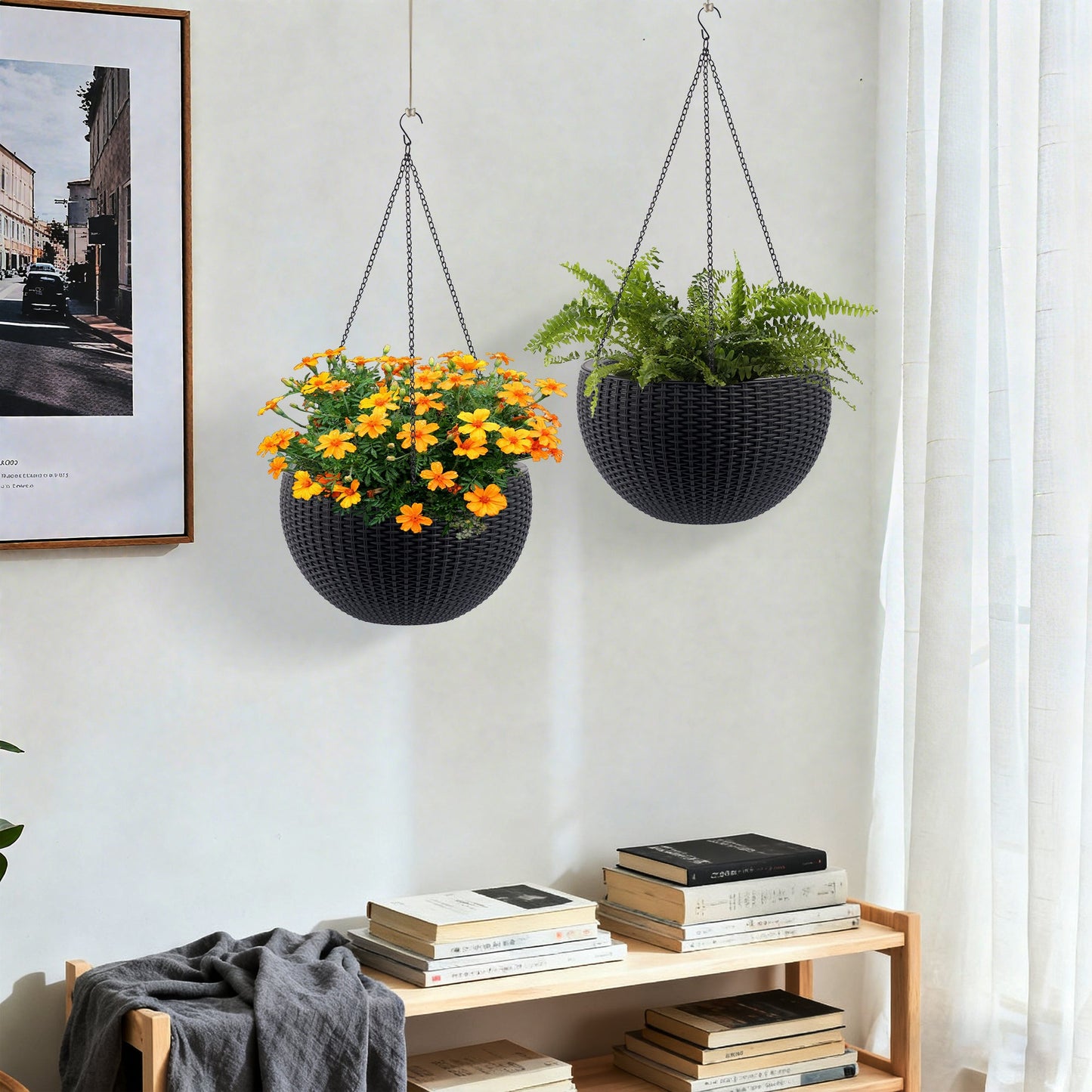 Self-Watering Hanging Rattan-Inspired Planter (Pack of 2)