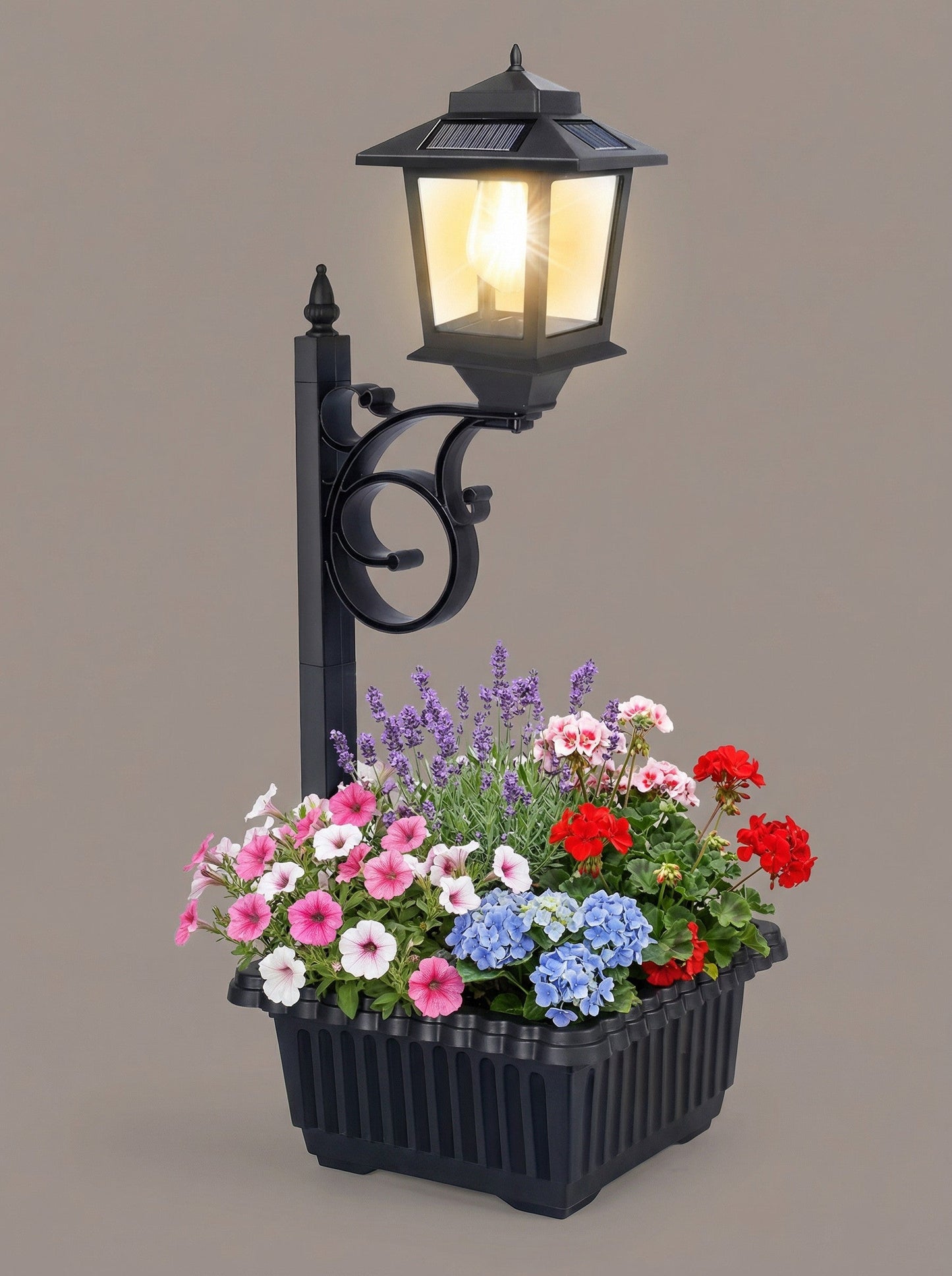 🏡 Solar Lamp Post with Flower Pot – 2-in-1 Outdoor Light