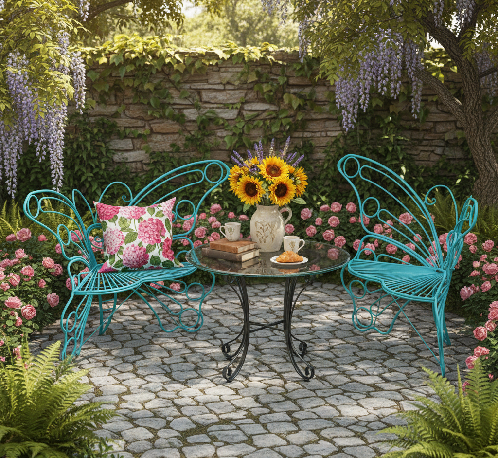 🦋 Butterfly Outdoor Garden Bench – Metal Frame