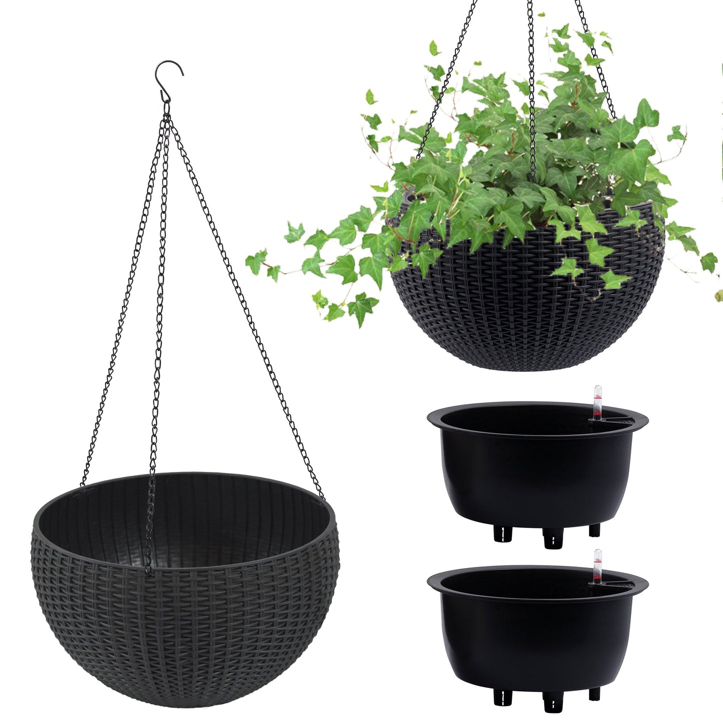 Self-Watering Hanging Rattan-Inspired Planter (Pack of 2)