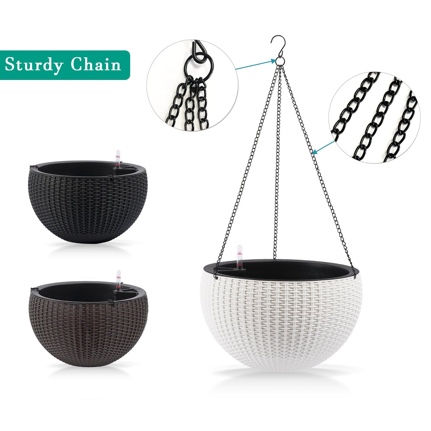 Self-Watering Hanging Rattan-Inspired Planter (Pack of 2, White)