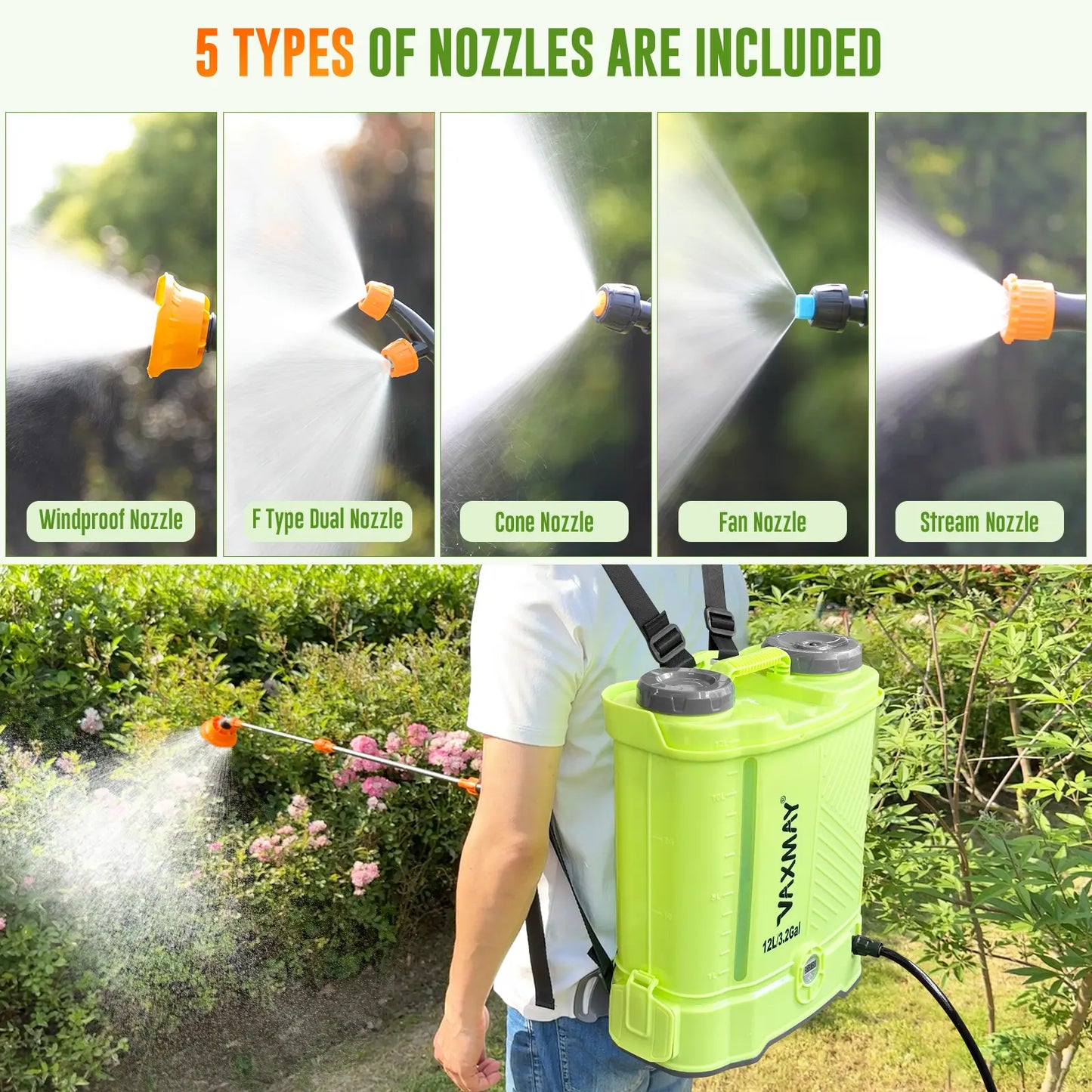 🌿 Battery Powered Backpack Sprayer – 3.2&4.2&5.2 Gal, 80 PSI, 5 Nozzles