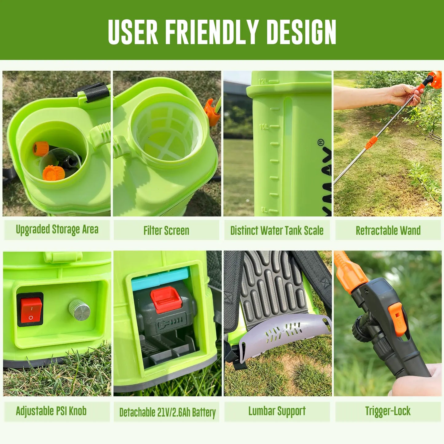 🌿 Battery Powered Backpack Sprayer – 3.2&4.2&5.2 Gal, 80 PSI, 5 Nozzles