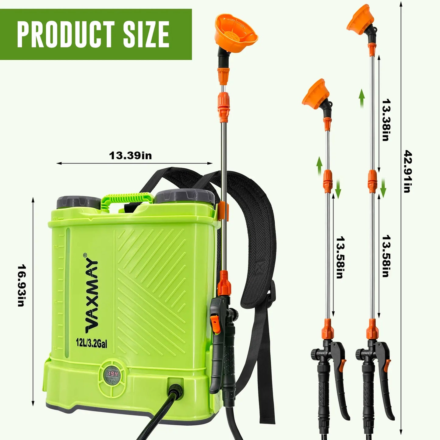 🌿 Battery Powered Backpack Sprayer – 3.2&4.2&5.2 Gal, 80 PSI, 5 Nozzles