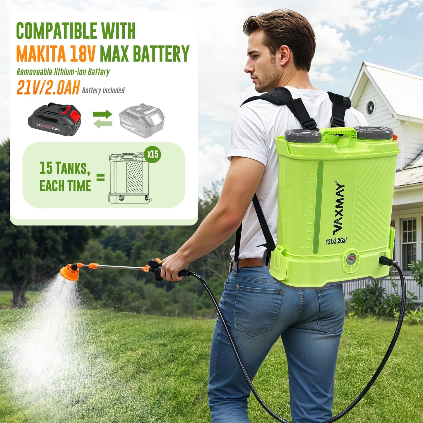🌿 Battery Powered Backpack Sprayer – 3.2&4.2&5.2 Gal, 80 PSI, 5 Nozzles
