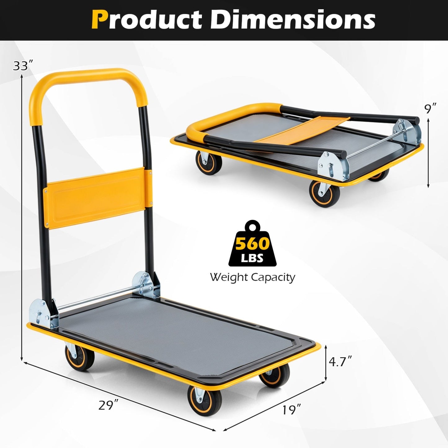 Foldable Push Cart Dolly with 560 lbs Capacity