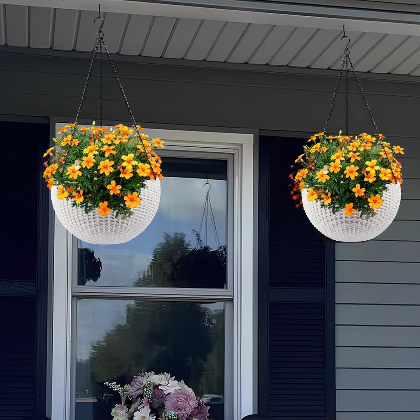 Self-Watering Hanging Rattan-Inspired Planter (Pack of 2, White)