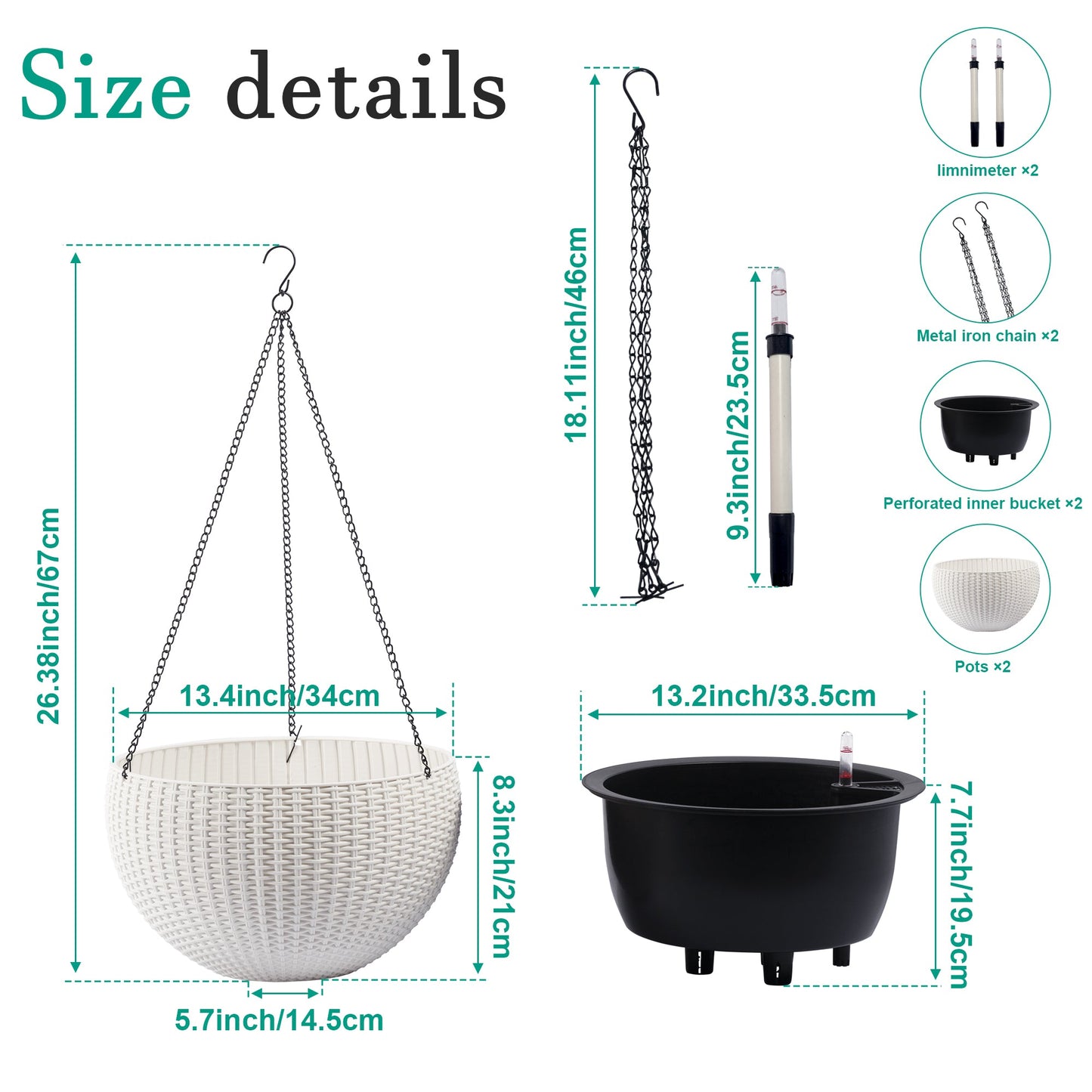 Self-Watering Hanging Rattan-Inspired Planter (Pack of 2, White)