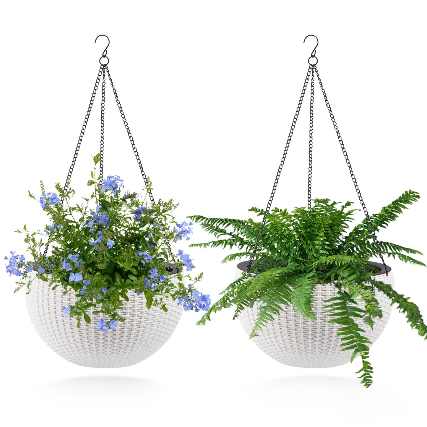 Self-Watering Hanging Rattan-Inspired Planter (Pack of 2, White)