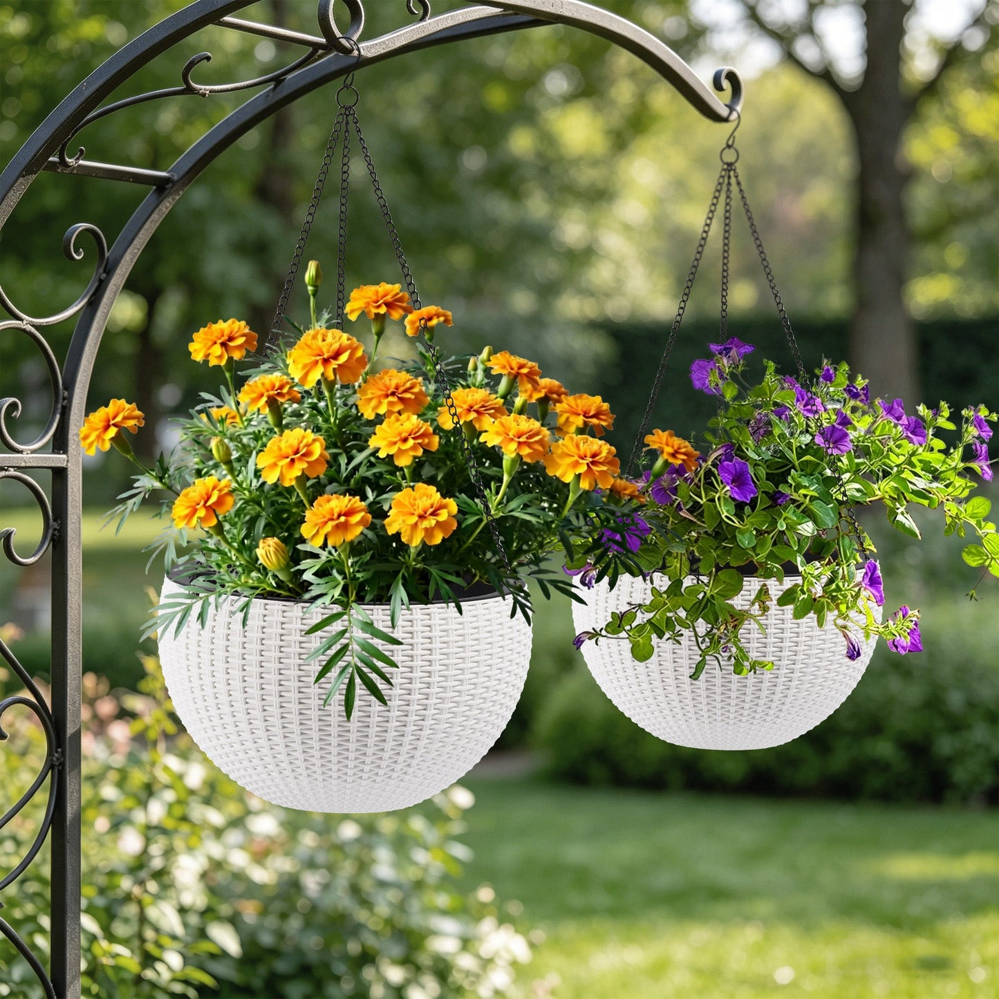 Self-Watering Hanging Rattan-Inspired Planter (Pack of 2, White)